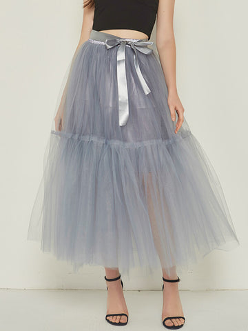 Airchics longue jupe unicolore avec ceinture plissé tutu en tulle élégant femme